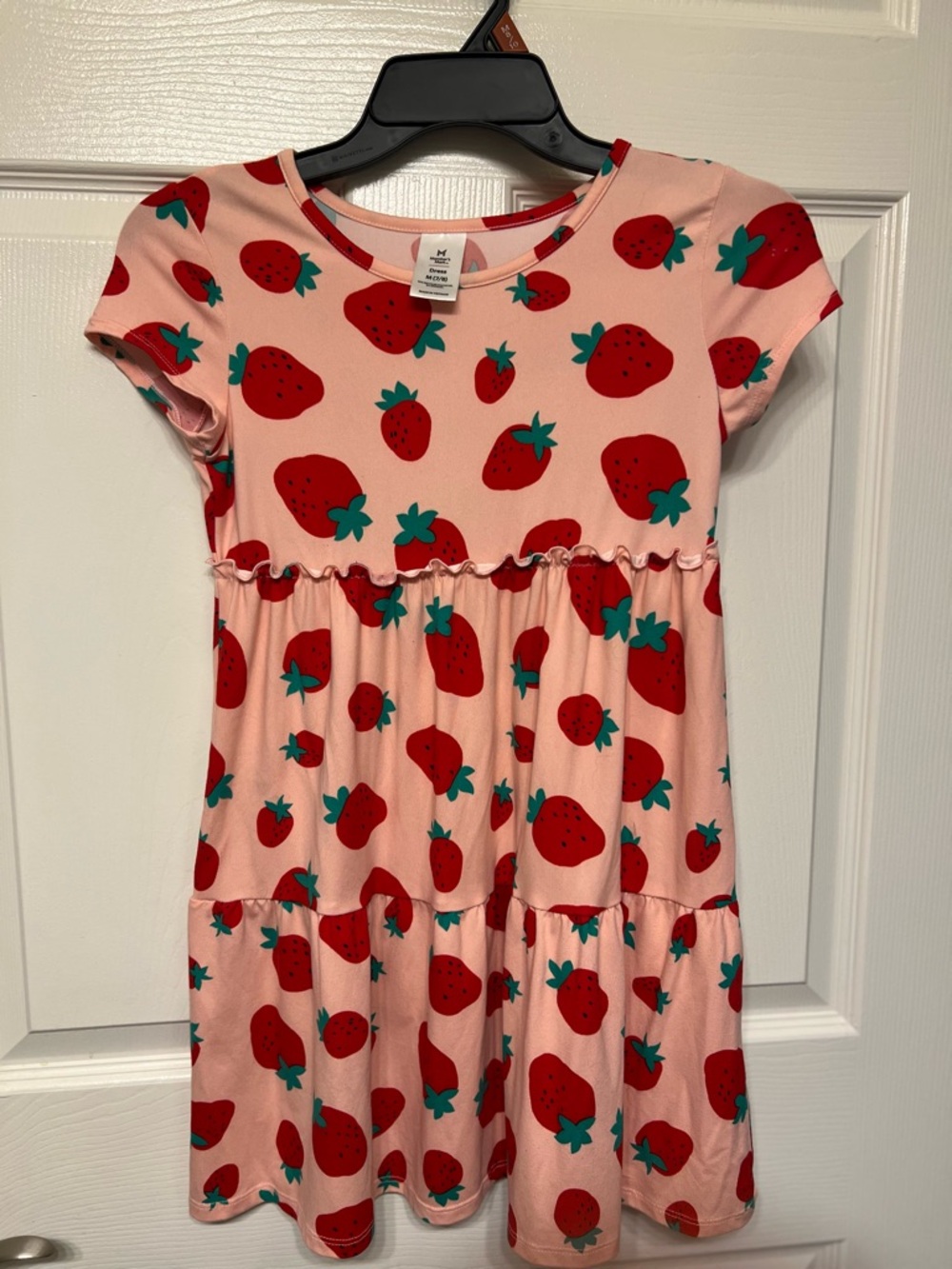 Members Mark Girls' Pink Strawberry Print Tiered Summer Dress